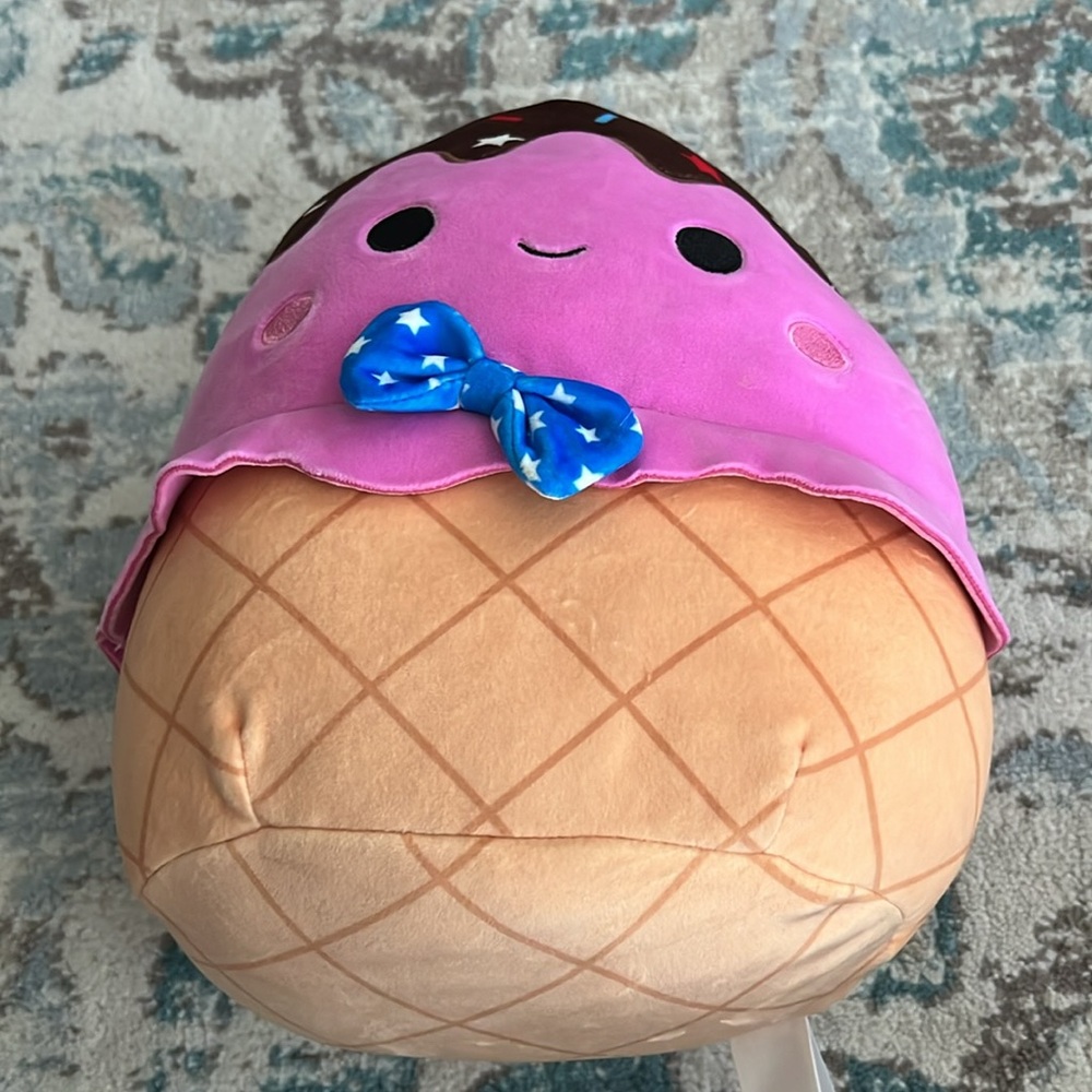 Squishmallows 11" Medium Pink Ice Cream Sundae with Blue Star Bowtie Plush - Picture 4 of 7